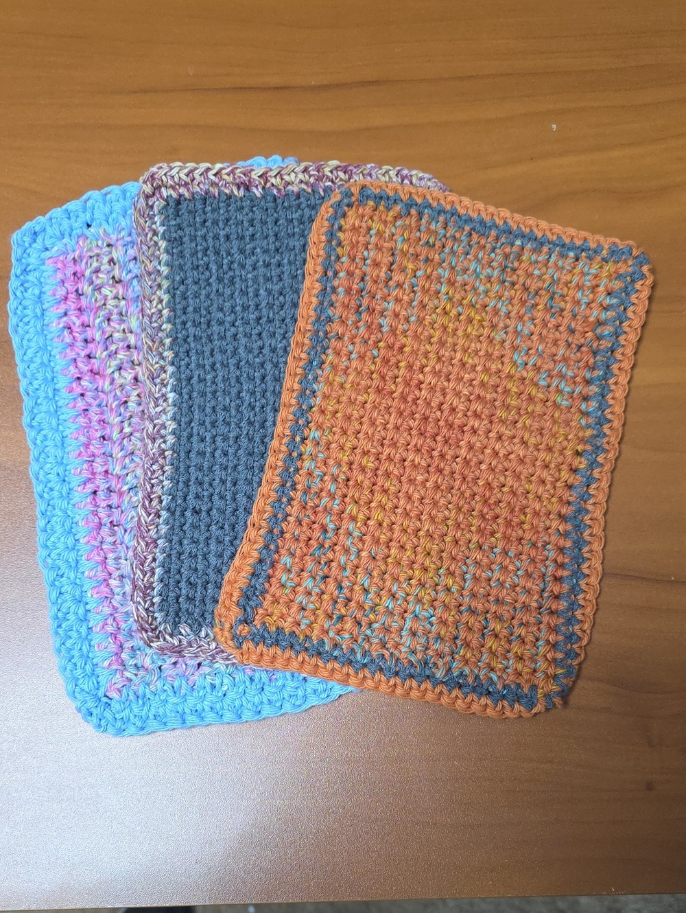 Handmade Crochet Washcloths - Orange, Gray, Pink, Blue